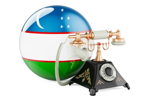 Telefon Med Uzbekisk Flagga Kommunikationstjänster Uzbekistan Koncept Rendering Isolerad Vit — Stockfoto