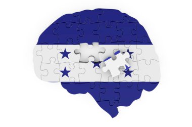 Honduranian flag painted on the brain from puzzles. Scientific research and education in Honduras concept, 3D rendering isolated on white background