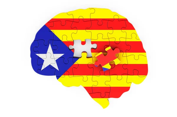 Catalan Flag Painted Brain Puzzles Scientific Research Education Catalonia Concept — Foto Stock