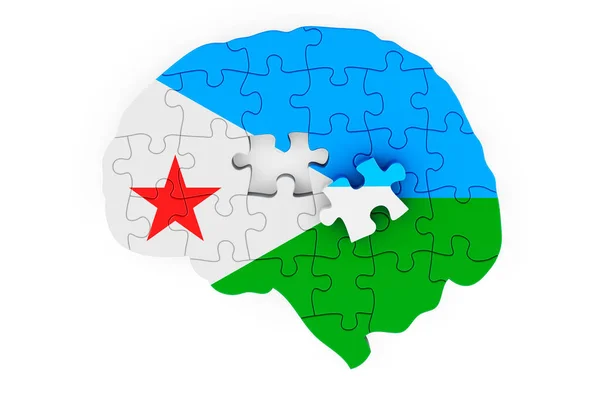 パズルから脳に描かれたDjiboutianフラグ ジブチの概念における科学研究と教育 白い背景に隔離された3Dレンダリング — ストック写真