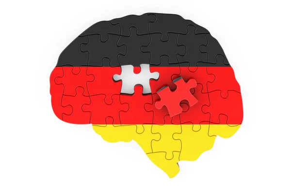 퍼즐의 국기가 그려져 있습니다 과학적 연구와 독일의 배경에 렌더링 — 스톡 사진
