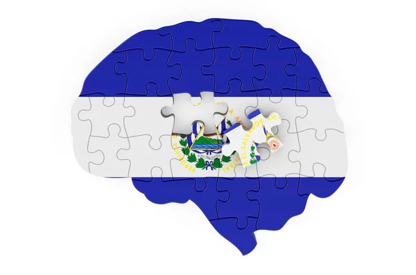 Salvadoran Flag Painted Brain Puzzles Scientific Research Education Salvador Concept — Foto Stock