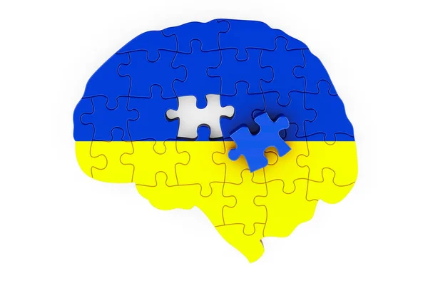 Ukrainian Flag Painted Brain Puzzles Scientific Research Education Ukraine Concept — стокове фото