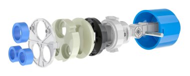 Parts of Replacement Ceramic Disc Faucet Cartridge. 3D rendering isolated on white background		