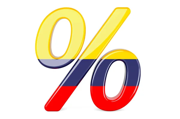带有哥伦比亚国旗的百分比 3D渲染在白色背景上孤立 — 图库照片