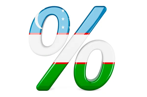 Porcentaje Con Bandera Uzbeka Representación Aislada Sobre Fondo Blanco — Foto de Stock