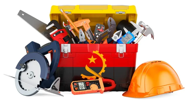 Auf Den Werkzeugkasten Gemalte Angolanische Flagge Service Reparatur Und Bau — Stockfoto