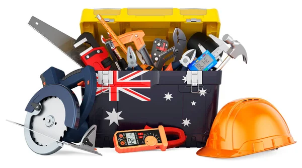 Австралийский Флаг Нарисован Ящике Инструментами Сервис Ремонт Строительство Австралии Концепция — стоковое фото