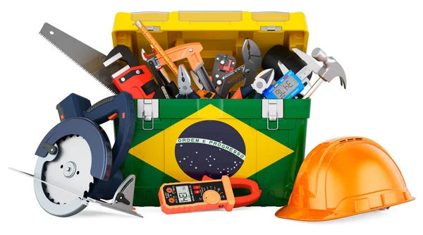 Brasilianische Flagge Auf Den Werkzeugkasten Gemalt Service Reparatur Und Bau — Stockfoto