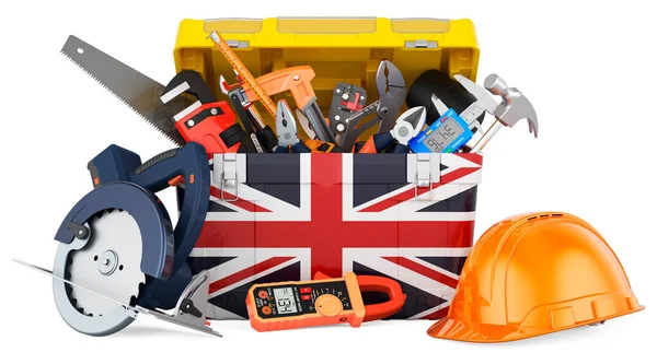 Британский Флаг Нарисован Ящике Инструментами Сервис Ремонт Строительство Великобритании Концепция — стоковое фото