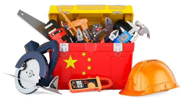 Auf Den Werkzeugkasten Gemalte Chinesische Flagge Service Reparatur Und Bau — Stockfoto