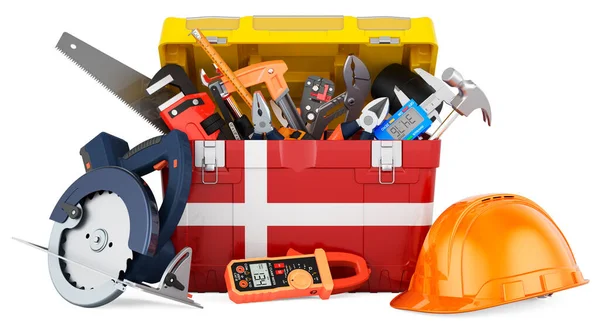Bandera Danesa Pintada Caja Herramientas Servicio Reparación Construcción Dinamarca Concepto —  Fotos de Stock