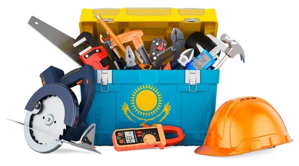 Kasachische Flagge Auf Den Werkzeugkasten Gemalt Service Reparatur Und Bau — Stockfoto