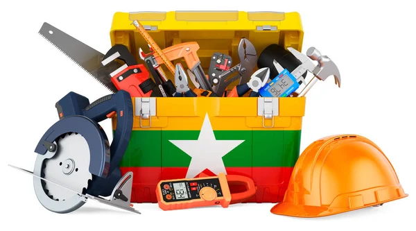 Auf Den Werkzeugkasten Gemalte Myanmar Flagge Service Reparatur Und Bau — Stockfoto
