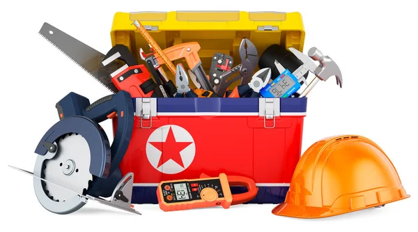 Auf Den Werkzeugkasten Gemalte Nordkoreanische Flagge Service Reparatur Und Bau — Stockfoto