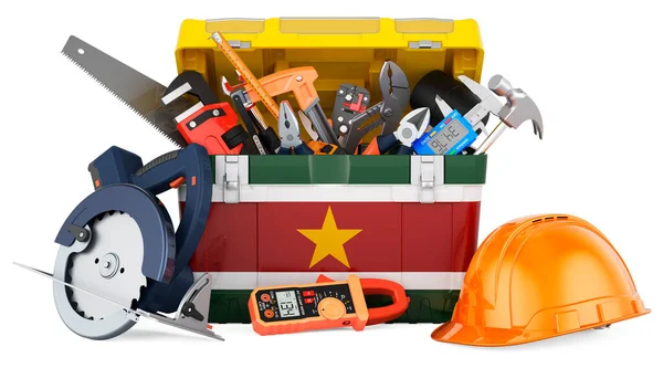 Surinamesische Flagge Auf Den Werkzeugkasten Gemalt Service Reparatur Und Bau — Stockfoto