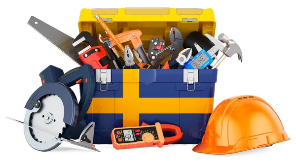 Schwedische Flagge Auf Den Werkzeugkasten Gemalt Service Reparatur Und Bau — Stockfoto