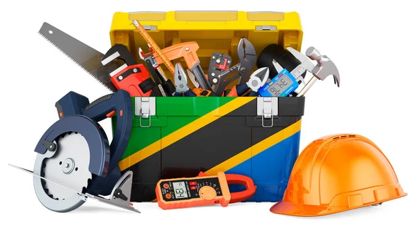 Auf Den Werkzeugkasten Gemalte Tansanische Flagge Service Reparatur Und Bau — Stockfoto