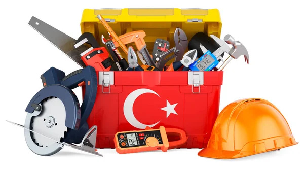 Auf Den Werkzeugkasten Gemalte Türkische Flagge Service Reparatur Und Bau — Stockfoto