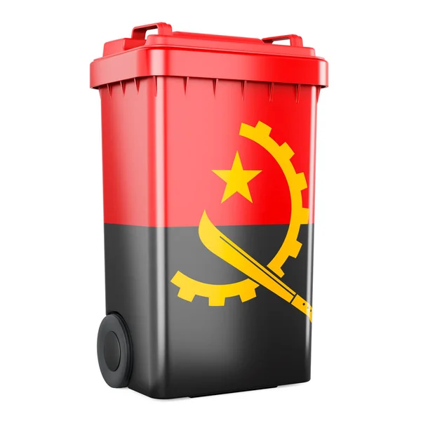 Recipiente Resíduos Com Bandeira Angolana Renderização Isolada Sobre Fundo Branco — Fotografia de Stock