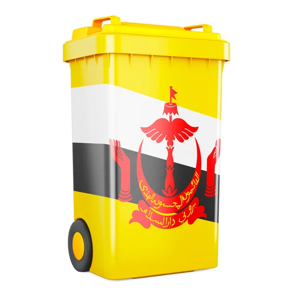 Waste Container Bruneian Flag Rendering Isolated White Background — Stock Photo, Image