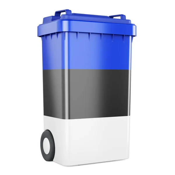 Abfallbehälter Mit Estnischer Flagge Darstellung Isoliert Auf Weißem Hintergrund — Stockfoto