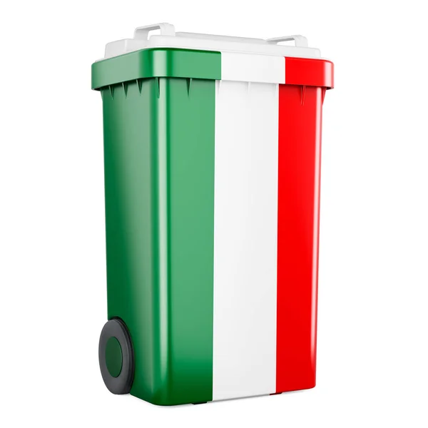 带有意大利国旗的废物容器 3D渲染 白色背景隔离 — 图库照片