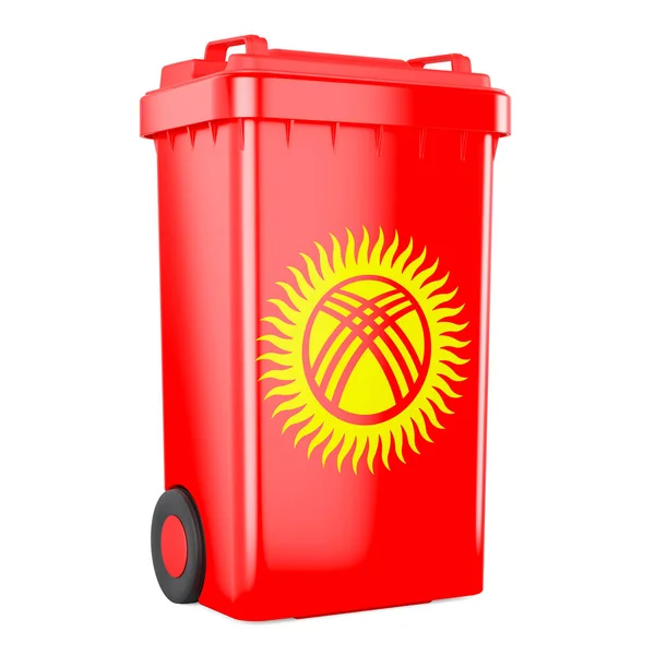 キルギスの旗を持つ廃棄物コンテナ 白い背景に隔離された3Dレンダリング — ストック写真