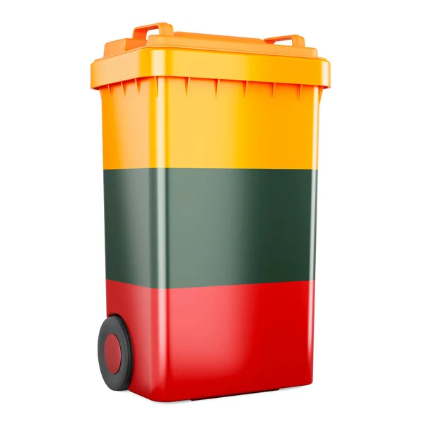Afvalcontainer Met Litouwse Vlag Weergave Geïsoleerd Witte Achtergrond — Stockfoto