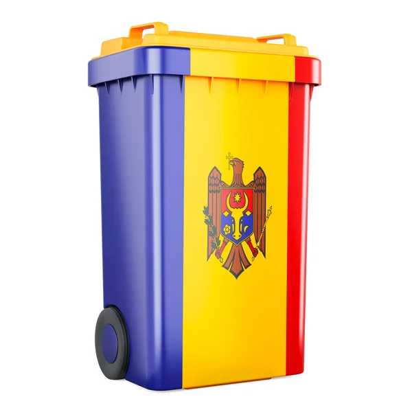 Odpadkový Kontejner Moldavskou Vlajkou Vykreslování Izolované Bílém Pozadí — Stock fotografie