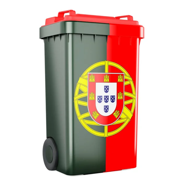 Contenedor Residuos Con Bandera Portuguesa Renderizado Aislado Sobre Fondo Blanco —  Fotos de Stock
