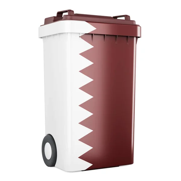 Contenedor Residuos Con Bandera Qatar Renderizado Aislado Sobre Fondo Blanco — Foto de Stock