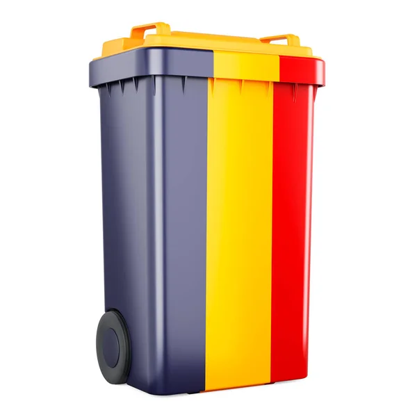 Odpadkový Kontejner Rumunskou Vlajkou Vykreslování Izolované Bílém Pozadí — Stock fotografie