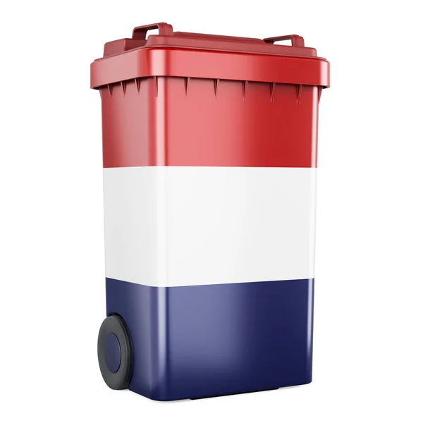 Contenedor Residuos Con Bandera Los Países Bajos Representación Aislada Sobre —  Fotos de Stock