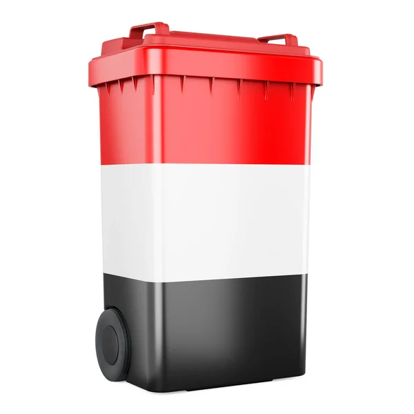 Afvalcontainer Met Jemenitische Vlag Weergave Geïsoleerd Witte Achtergrond — Stockfoto
