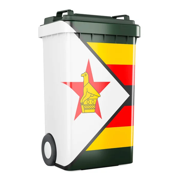 Waste Container Zimbabwean Flag Rendering Isolated White Background — Stock Photo, Image