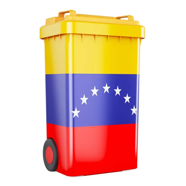 Contenitore Rifiuti Con Bandiera Venezuelana Rendering Isolato Sfondo Bianco — Foto Stock