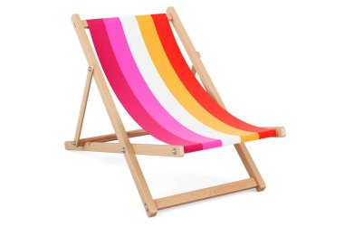 Lezbiyen bayrağı olan bir şezlong. Beyaz arkaplanda 3B görüntüleme izole edildi