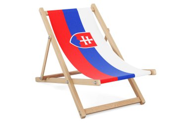 Slovak bayrağı taşıyan bir şezlong. Slovakya tatili, turlar, seyahat paketleri, konsept. Beyaz arkaplanda 3B görüntüleme izole edildi