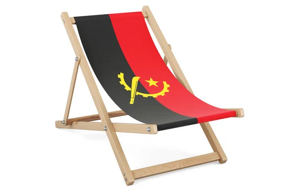 Chaise Longue Avec Drapeau Angolais Angola Vacances Voyages Forfaits Concept — Photo