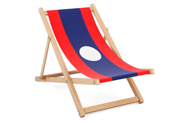 Кресло с лаосским флагом. Лаосский отдых, туры, туристические пакеты, концепция. 3D рендеринг изолирован на белом фоне