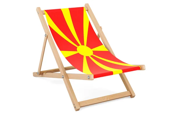 Cadeira Praia Com Bandeira Macedónia Macedónia Férias Passeios Pacotes Viagem — Fotografia de Stock