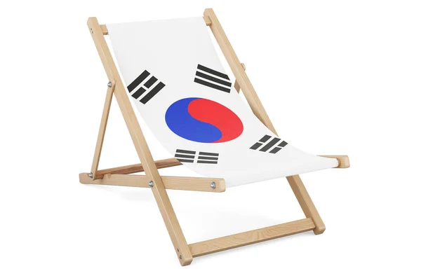 Deckchair with South Korean flag. South Korea vacation, tours, travel packages, concept. 3D rendering isolated on white background