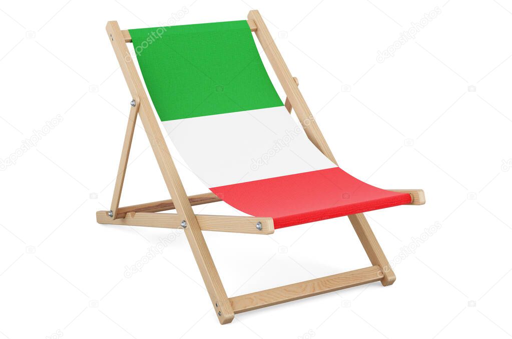 Deckchair with Italian flag. Italy vacation, tours, travel packages, concept. 3D rendering isolated on white background