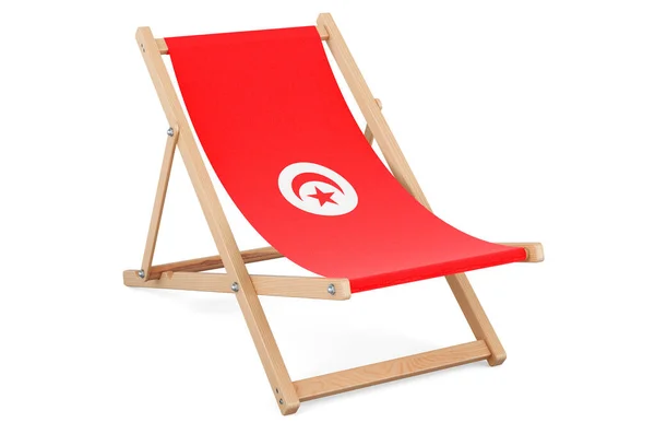 有突尼斯国旗的躺椅 突尼斯度假 旅行套餐 概念在白色背景上孤立的3D渲染 — 图库照片