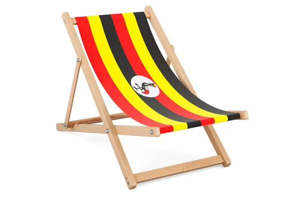 Cadeira Praia Com Bandeira Ugandesa Uganda Férias Passeios Pacotes Viagem — Fotografia de Stock