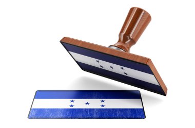 Tahta damga, Honduras bayrağı ile mühür, beyaz arka planda 3 boyutlu görüntüleme