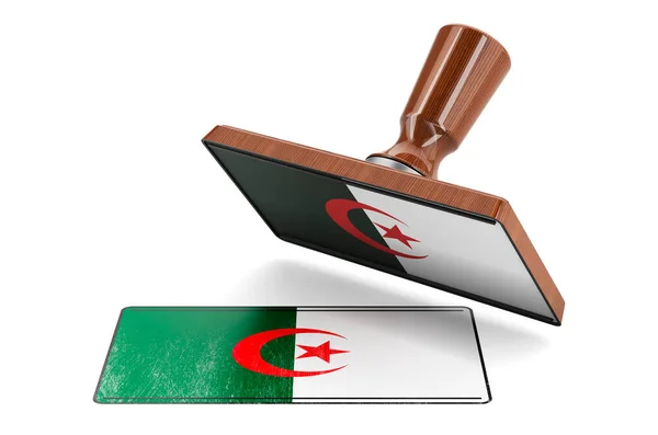 Деревянный Штамп Печать Алжирским Флагом Рендеринг Изолирован Белом Фоне — стоковое фото