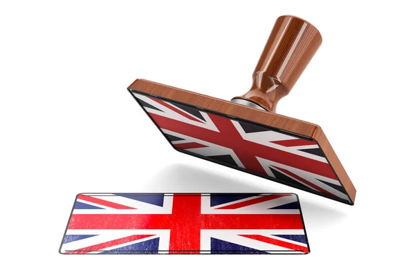 Drewniany Stempel Pieczęć Flagą Brytyjską Renderowanie Białym Tle — Zdjęcie stockowe