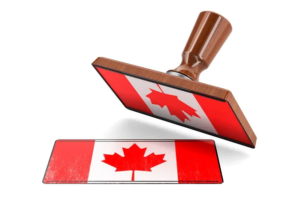 Wooden Stamper Seal Canadian Flag Rendering Isolated White Background — 스톡 사진
